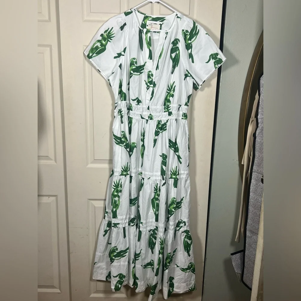 🌺 Anthropologie Somerset Maxi Dress Parrot Print Tiered 1X Cotton - Picture 2 of 5